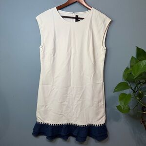 Sachin & Babi Ivory Blue Denim Ruffle Ladder Trim Sleeveless Shift Dress FLAW. 6